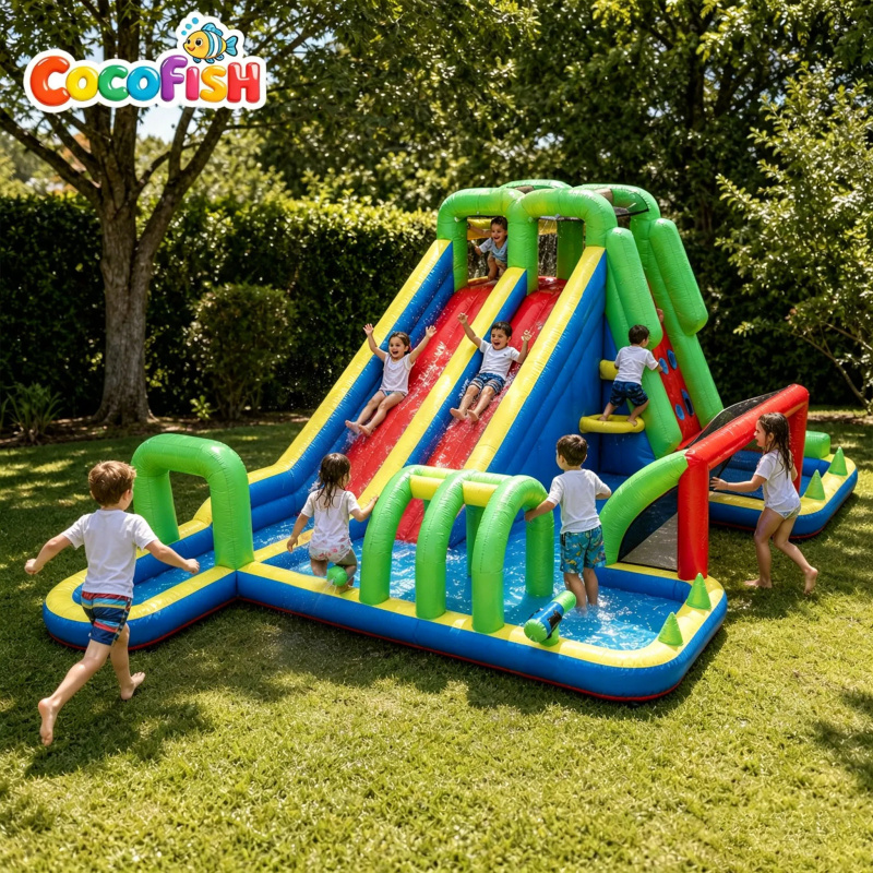 Water Slide Inflatable - Надувной аквапарк Cocofish с двумя гоночными