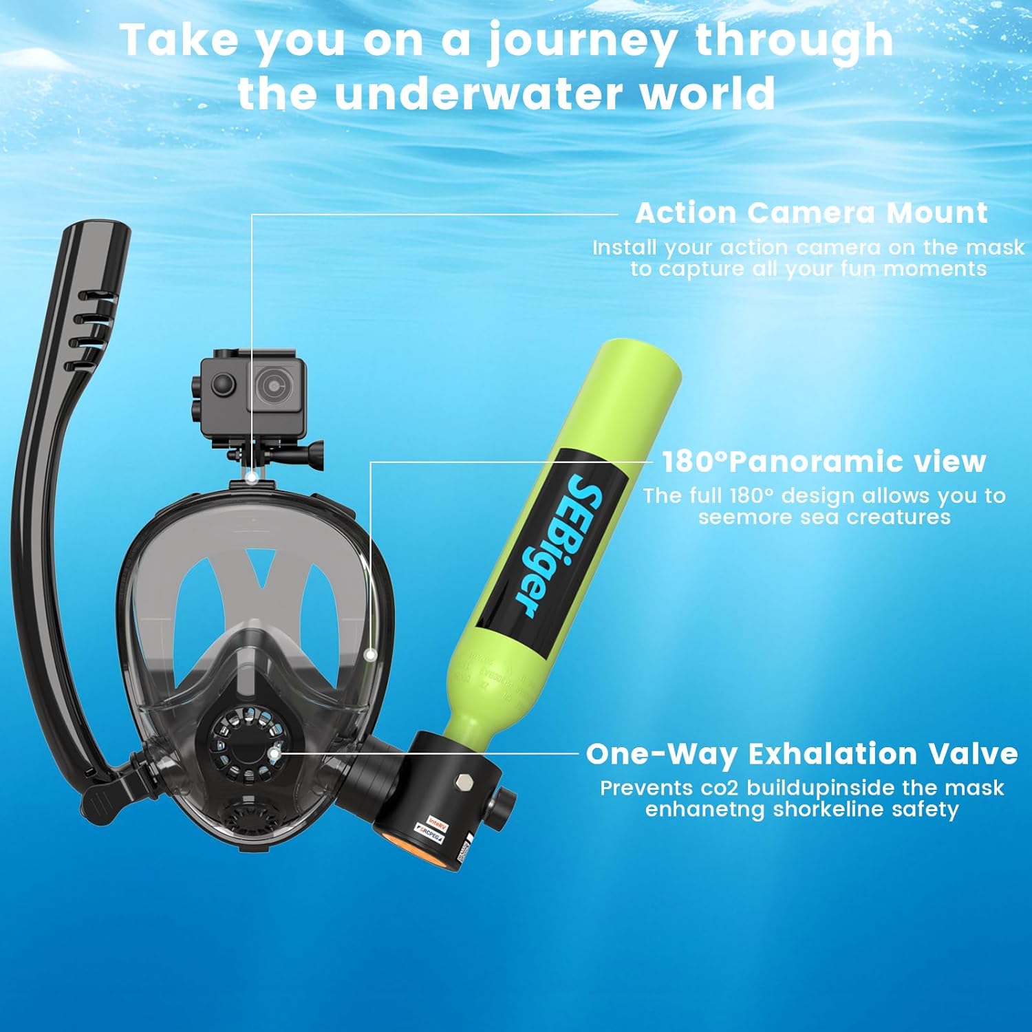 Мини-баллон для дайвинга 0,5 л – обзор и цена Snorkel Mask Full Face